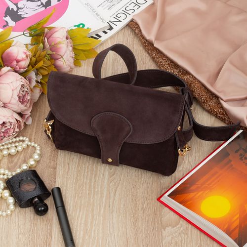 VERA PELLE torebka damska zamszowa listonoszka instagramka V694 c.brązowa na Arena.pl