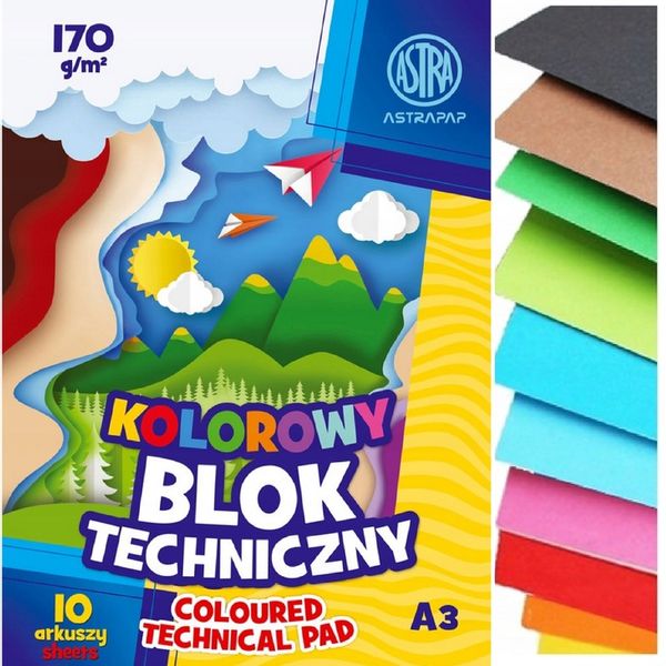 ASTRA ZESTAW BLOKÓW RYSUNKOWE, TECHNICZNE, BIAŁE KOLOROWE, BLOKI A4, A3 zdjęcie 7