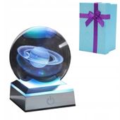 SZKLANA KULA LAMPKA NOCNA NA BIURKO LED DEKORACYJNA 3D SATURN + PREZENT