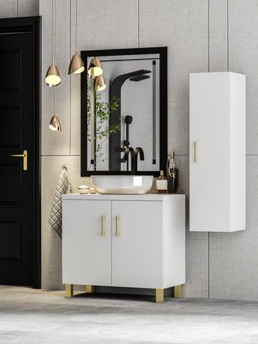 Szafka łazienkowa ROCO 80 biały/GOLD z umywalką Blanco na Arena.pl