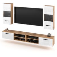 Meblościanka Wisząca Do Salonu 240cm Pojemna Szafka Rtv Wotan Biała Połysk