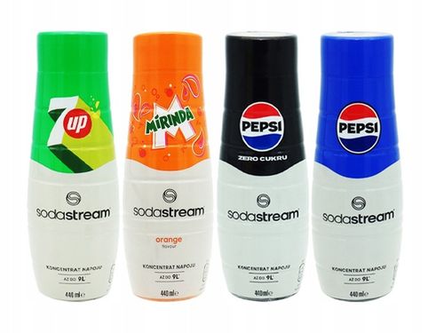 4x SYROP KONCENTRAT SODASTREAM 7UP MIRINDA PEPSI / MAX 9L NAPOJU z 440ml na Arena.pl
