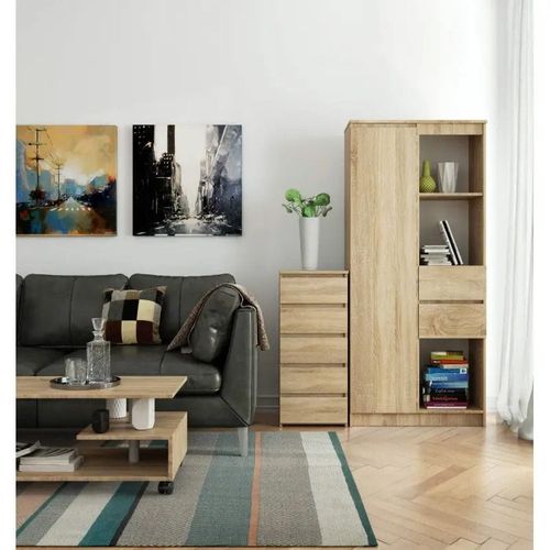 Wąska komoda, STILO, 5 szuflad, 40x35x92 cm, dąb sonoma, mat | TYLETEGOTU na Arena.pl