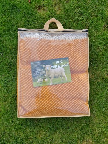 Koc z wełny nowozelandzkiej MAGDA 150x200 diagonalny miodowy na Arena.pl