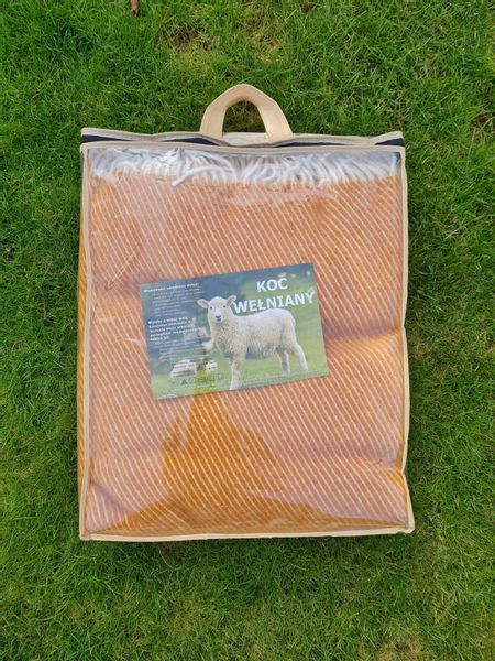 Koc z wełny nowozelandzkiej MAGDA 150x200 diagonalny miodowy zdjęcie 6