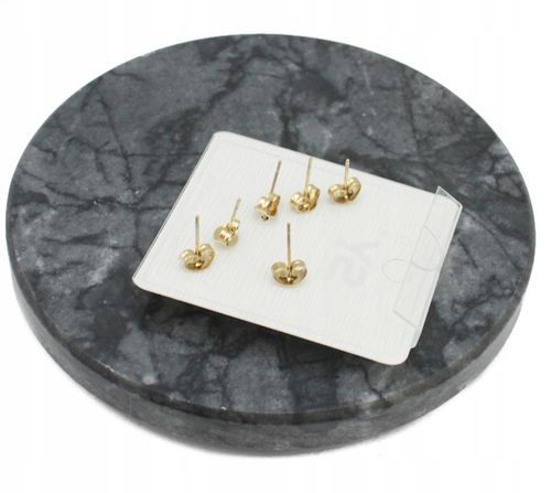 KOLCZYKI SZTYFTY STAL CHIRURGICZNA 3 PARY ZŁOTE KULKI PIASKOWANE na Arena.pl