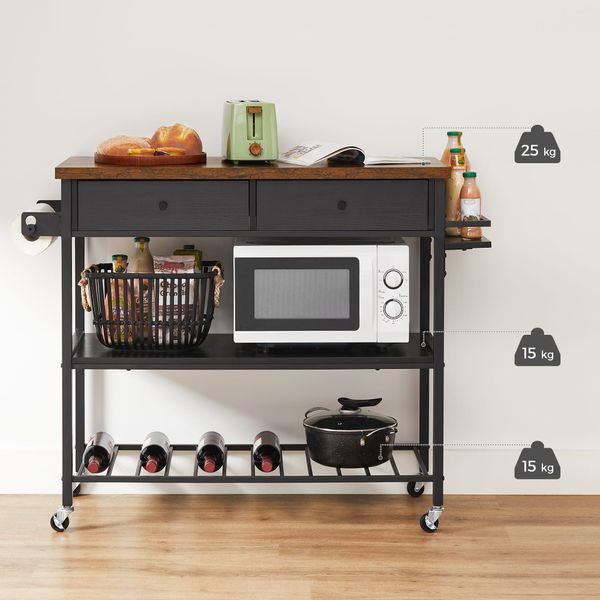 Wyspa do kuchni loft regał rustykalny brąz stal czarna 119 cm zdjęcie 9