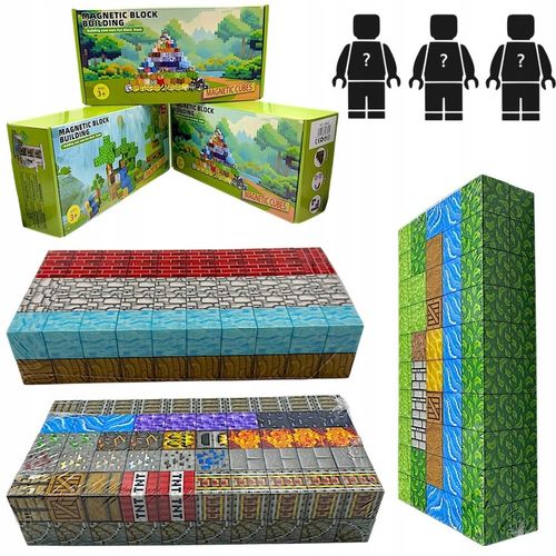 KLOCKI MAGNETYCZNE 300 KLOCKÓW KONSTRUKCYJNE PIKSELE SZEŚCIANY + 3 LUDZIKI na Arena.pl