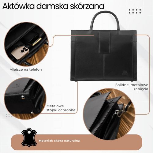 torebka damska skórzana aktówka a4 do ręki i na ramię skóra licowa na Arena.pl