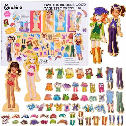Drewniane Puzzle magnetyczne Ubranka Moda stylizacje 4 modelki ZA4807 na Arena.pl