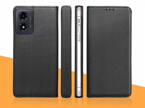 ETUI Z KLAPKĄ DO Motorola Moto G04 / G24 / E14 CZARNE ZAMYKANE + SZKŁO 9H na Arena.pl