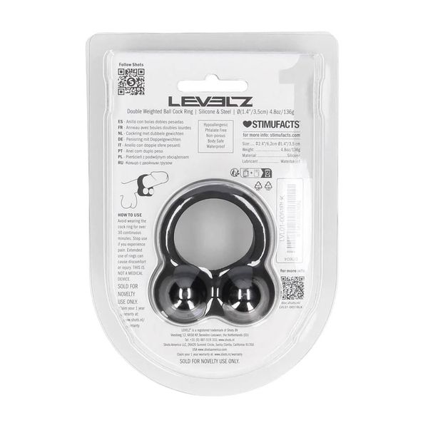 Liquid Silicone Double Weighted Ball Cockring - Black zdjęcie 3