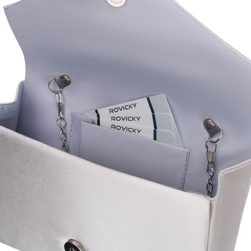 srebrna, mała kopertówka damska wykonana z tkaniny syntetycznej - rovicky na Arena.pl