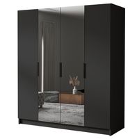 Szafa SALVADOR II 200 cm z lustrem-pojemna garderoba-CZARNY+CZARNY