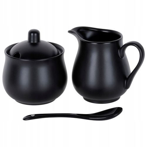 Zestaw CUKIERNICZKA MLECZNIK ŁYŻECZKA pojemnik na cukier mleko czarna na Arena.pl