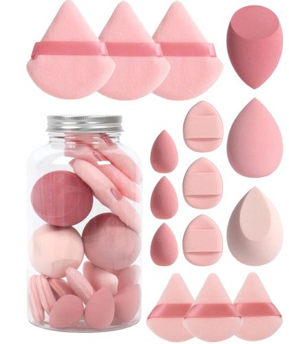 Zestaw różowych gąbek do makijażu w słoiczku blender i puszki do pudru na Arena.pl