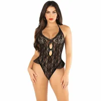 leg avenue body z kokardą i falbankami czarne elastyczne one size