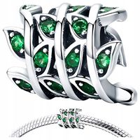 CHARMS ZIELONE LISTKI srebro 925 pnącze srebrne koralik zawieszka liście