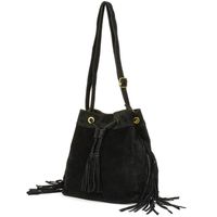 VERA PELLE torebka zamszowa listonoszka worek z frędzlami V477 czarna
