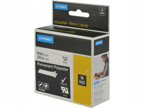 ORYGINALNA Taśma DYMO IND Rhino poliestrowa 9mm x 5,5m biała / czarny na Arena.pl