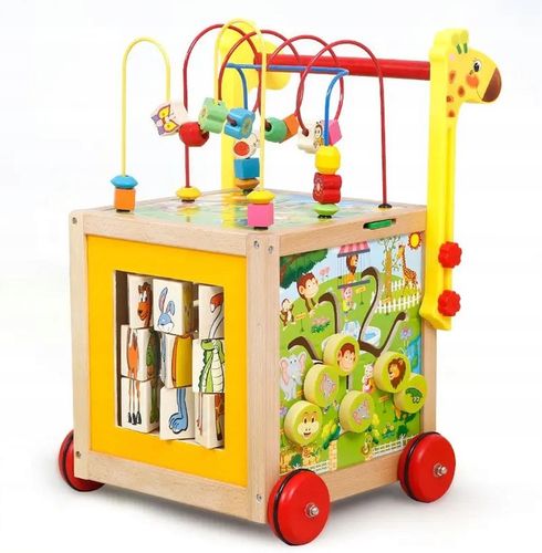 DUŻY DREWNIANY CHODZIK PCHACZ KOSTKA EDUKACYJNA 7w1 MONTESSORI + MULA na Arena.pl