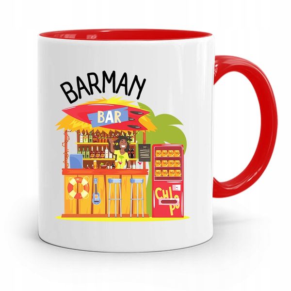 Kubek Czerwony Prezent Dla Najlepszego Barmana Z Nadrukiem Ze Zdjęciem zdjęcie 1