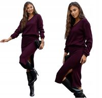 Komplet dzianinowy damski spódnica midi z rozcięciem + oversize bluza