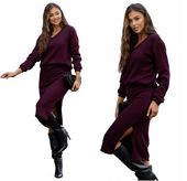 Komplet dzianinowy damski spódnica midi z rozcięciem + oversize bluza