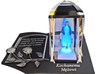 MĄŻ MĘŻOWI ZNICZ LAMPION NA GRÓB KPL SREB SKOS SENTENCJA+FIGURKA LED