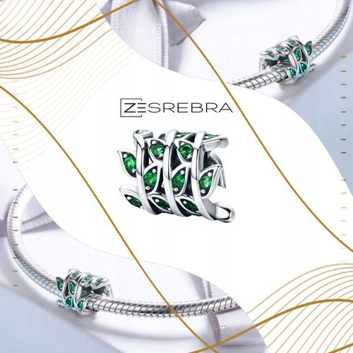 CHARMS ZIELONE LISTKI srebro 925 pnącze srebrne koralik zawieszka liście na Arena.pl
