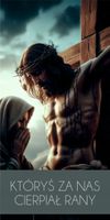 Baner religijny 200x100 cm Dekoracja KTÓRYŚ ZA NAS CIERPIAŁ RANY