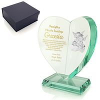 Prezent pamiątka na CHRZEST statuetka serce z emblematem aniołki + grawer