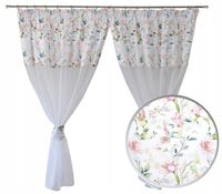 Firana do salonu sypialni KOLIBEREK kwiaty 300x160 delikatna pastelowa