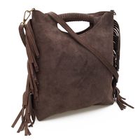 VERA PELLE torebka zamszowa listonoszka z frędzlami V406 c.brązowa