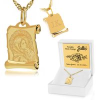 Pamiątka Chrztu ZŁOTY MEDALIK 585 ŁAŃCUSZEK GRAWER Prezent na chrzest