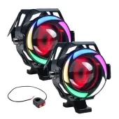 2xHalogen motocyklowy U7 LED z kolorowym ringiem+włącznik kolor czarny