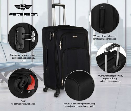 Walizka podróżna na kółkach miękka z kieszeniami średnia pojemna na Arena.pl