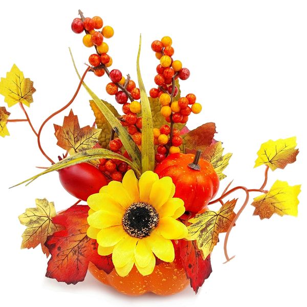 STROIK JESIENNY DYNIA Z KWIATAMI JESIENNA DEKORACJA STROIK NA STÓŁ 20cm zdjęcie 4