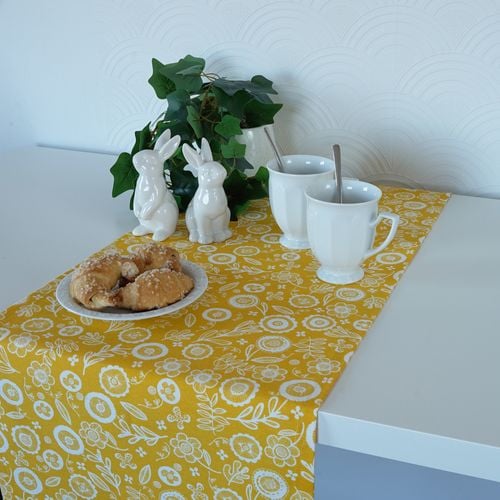 Bieżnik Skandynawski "Żółta Wiosna" z Bawełny w Kwiaty 40x220 cm na Arena.pl