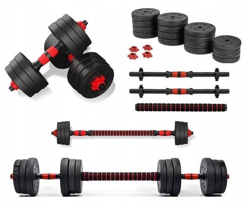 Hantle bitumiczne regulowane 40kg 2x20kg ZESTAW 16 talerzy 2 gryfy sztanga na Arena.pl