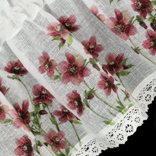 Firana gotowa zazdrostki ISA 150x30 Eurofirany biały bordowy kwiaty na Arena.pl