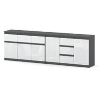 Komoda 6 Szuflad 240cm Nowoczesna Szafka Do Sypialni Szara Biały Połysk