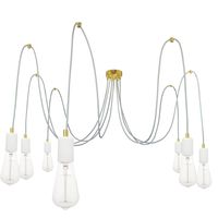Lampa Wisząca Pająk 7 Biała Mat Z Przewodem Jasno Szarym E27