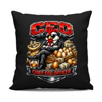 CEO: Chief Egg Officer - czarna poduszka na prezent DLA HODOWCY KUR KOGUT