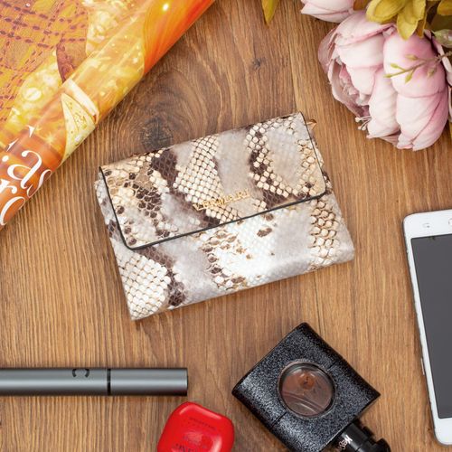 VERMARI portfel damski skórzany elegancki wężowy P222 jasny złoty na Arena.pl