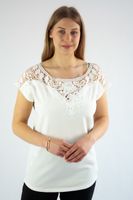 Bluzka krótki rękaw z kwiecistą koronką na ramionach A&B Biała L/XL