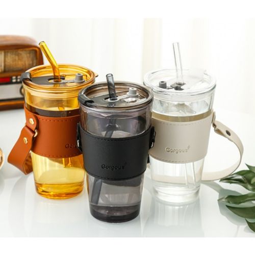 kubek z kolorowego szkła na kawę herbatę ze słomką i zamknięciem 450 ml na Arena.pl