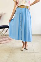 Spódnica Maxi z Guzikami i Paskiem Niebieska UNI