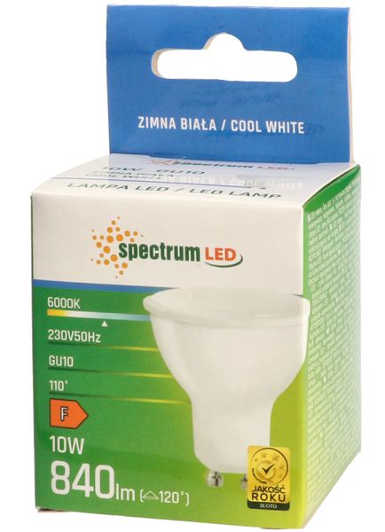 Żarówka LED GU10 9W (dawniej 10W) 230V zimna CW WOJ+13257 10 SZTUK SPECTRUM zdjęcie 3