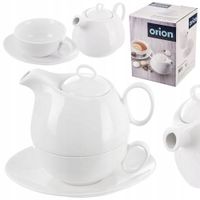 Dzbanek z Filiżanką do Herbaty Ziół Naparów Porcelanowy Biały ORION 3 el.